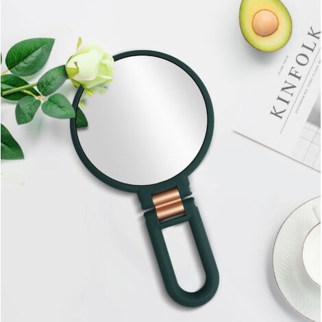 Miroir de poche double face avec poignée, grossissement x15, réglable, pliable, miroir de maquillage de voyage, grossissement x15 (vert foncé, 1 pièce)