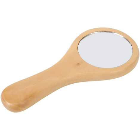 Miroir de poche en bois avec poignée ronde, parfait pour le maquillage nomade et décoration intérieure