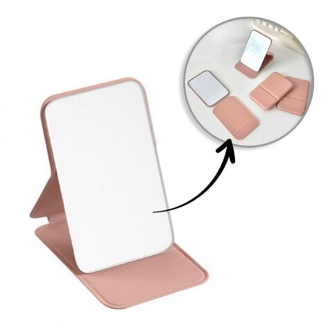 Miroir de poche en similicuir, ouvrant et sur pied, pour sac à main rose L17R