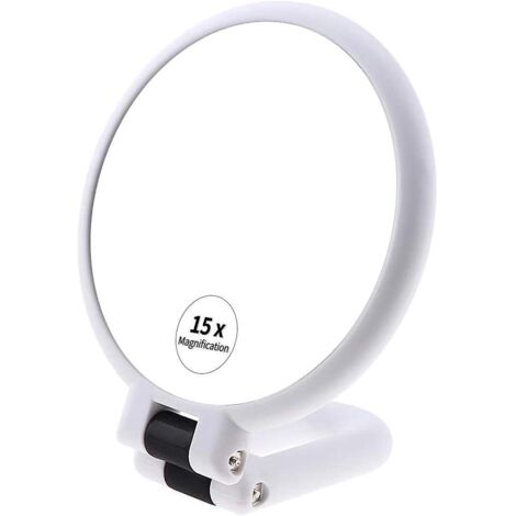 Miroir de poche grossissant 15x, miroir de voyage pliable, miroir de maquillage double face sur pied avec grossissement 1/15x
