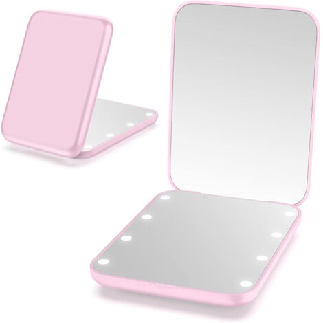 Miroir de poche LED avec grossissement 2X – Miroir compact lumineux portable pour sac à main, idéal pour retouches maquillage et beauté
