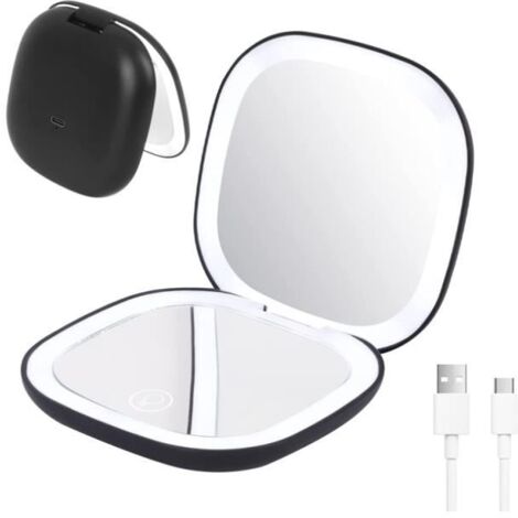 Miroir de Poche LED - Grossissant x10 - Rechargeable - Noir