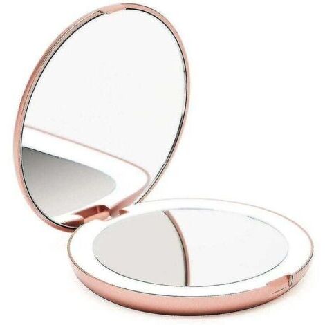 Miroir de Poche Lumineux, Grossissant 1x / 10x - Grand Miroir à Main de Maquillage avec Éclairage Naturel, 9 cm de Diamètre, Compact et Portable pour Voyage