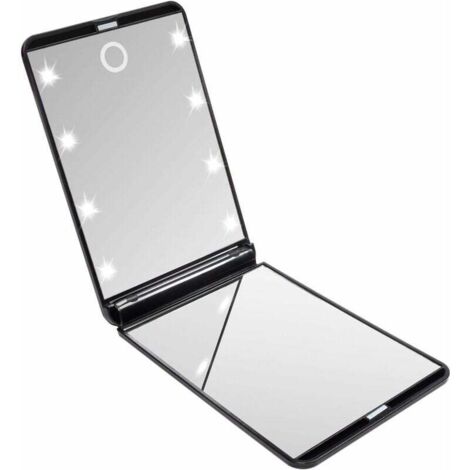 Miroir de Poche Pliable, Miroir Illuminé de Maquillage, Miroirs à Main, Grossissant 1x / 2X, pour Le Rasage Le Camping et Le Maquillage (Noir)