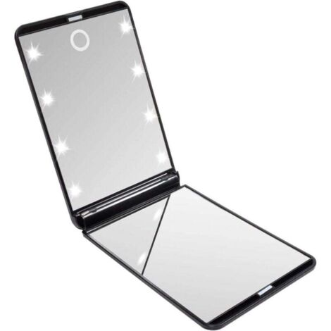 Miroir de Poche Pliable, Miroir Illuminé de Maquillage, Miroirs à Main, Grossissant 1x / 2X, pour Le Rasage Le Camping et Le Maquillage (Noir)