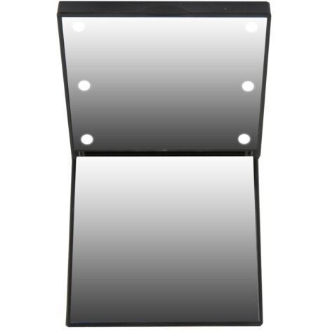 Miroir de poche pliant portable avec 6 LEDs, alimenté par batterie pour maquillage (Noir)