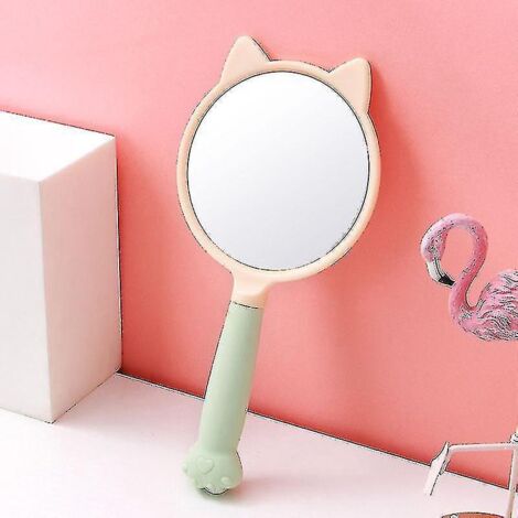 Miroir de poche portable avec motif chaton mignon et poignée en forme de patte, compatible avec les appareils verts.