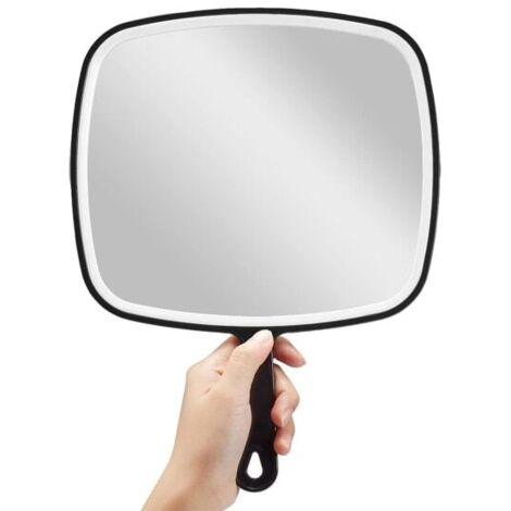 Miroir de poche, très grand miroir de poche noir avec poignée, 23 cm