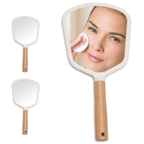 Miroir de poche voyage avec manche en bois pour maquillage portable