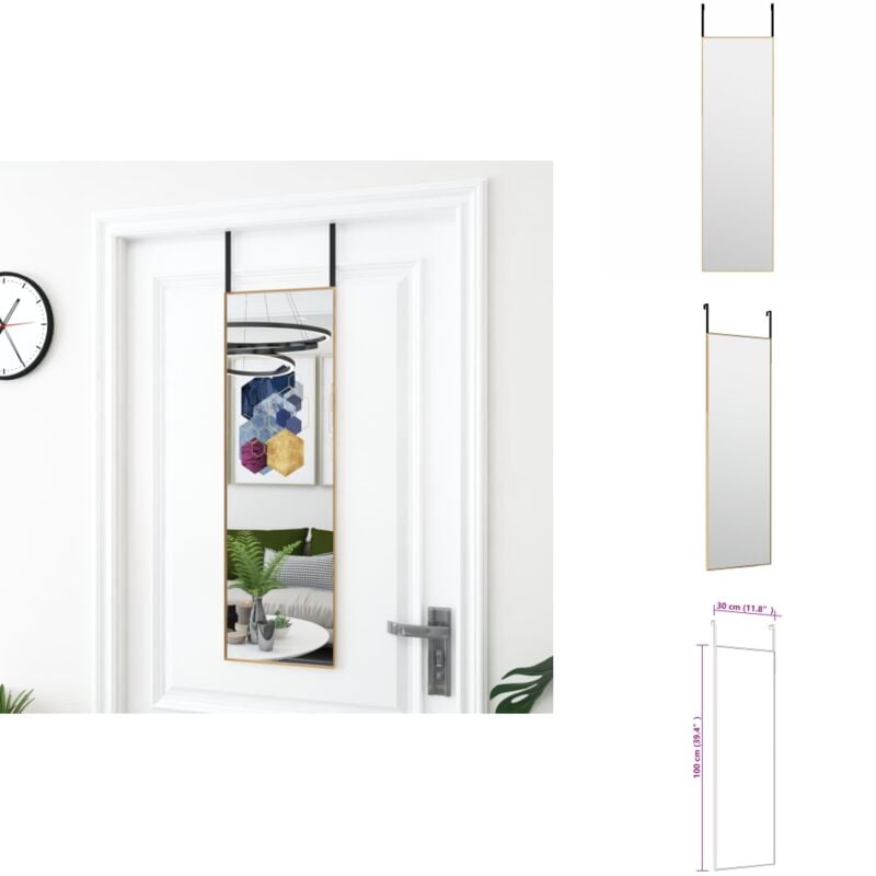 Miroir de porte Doré 30x100 cm Verre et aluminium - Miroir De Porte - Miroir Doré - Miroir Salle De Bain - Décoration Murale - Miroir Suspendu