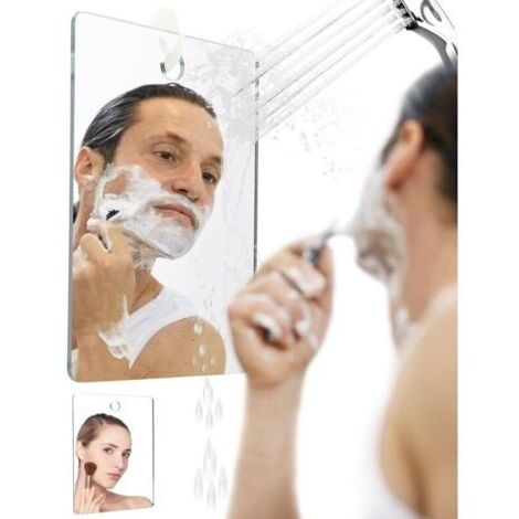 [Miroir de rasage pour douche] [Grand modèle 20x25cm] [Antibuée, résistant aux chocs] Miroir de douche extra large en acrylique avec ventouse et crochet fort
