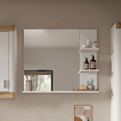 Miroir de salle de bain 2 étagères décor blanc - LARRY