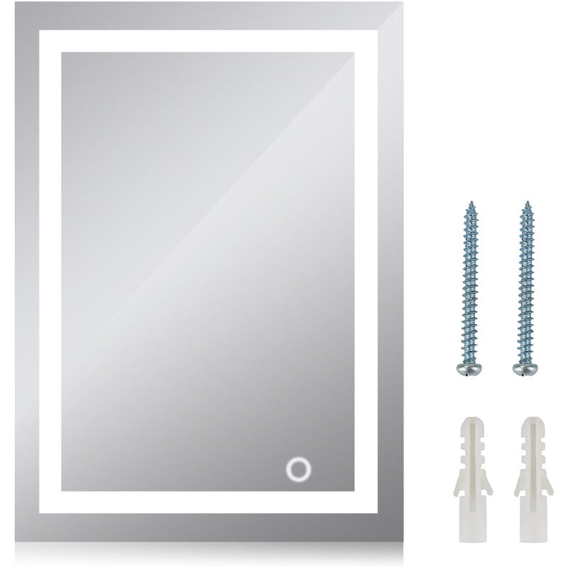 Miroir de salle de bain 50x70cm miroir mural avec éclairage LED modèle Carré