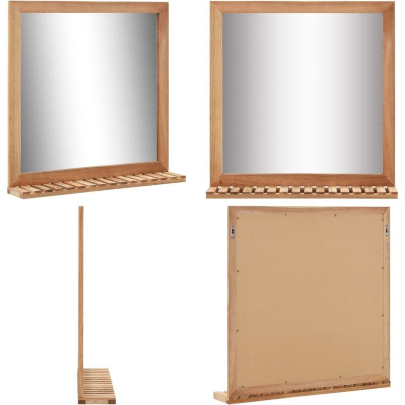 Vidaxl - Miroir de salle de bain 60 x 12 x 62 cm Bois de noyer massif - Miroir Salle De Bain - Miroir Décoratif - Miroir Avec Étagère - Miroir Bois