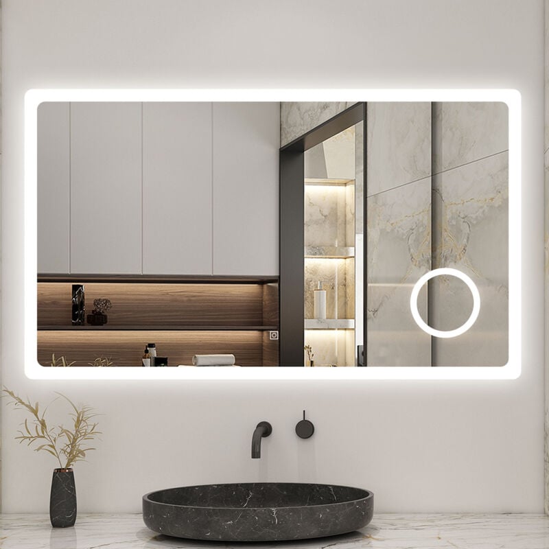 Biubiubath - 140x80cm Miroir de salle de bain led anti-buée tricolore avec loupe 3x, mémoire et gradation infinie