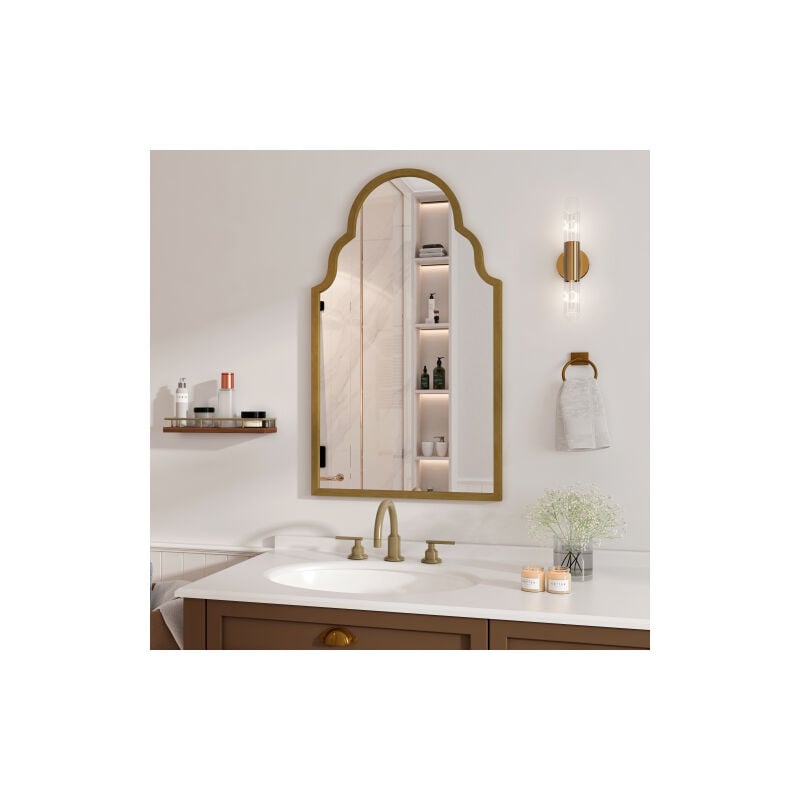 Wishdor - Miroir de salle de bain 61x101 cm, cadre en métal, pour salle de bain, salon, chambre, cuivre