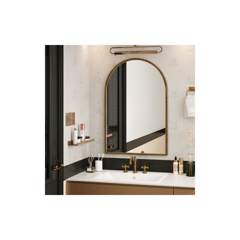 Wishdor - Miroir de salle de bain mural, miroir en arc, pour salon, chambre et à la salle de bain, doré