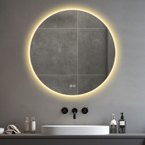 Miroir de salle de bain, 70 cm, mural, avec lumière LED, luminosité réglable, antibuée et trois températures de couleur réglables.