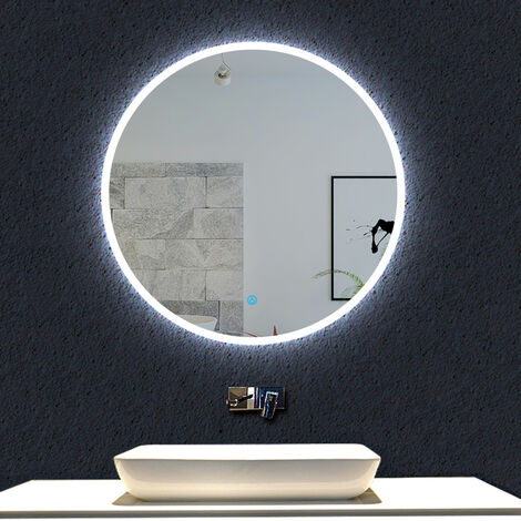 Miroir de Salle de Bain,miroir lumineux pour salle de bain à LED avec éclairage tactile anti-buée blanc froid, Ø 60cm / 70cm / 80cm, interrupteur tactile