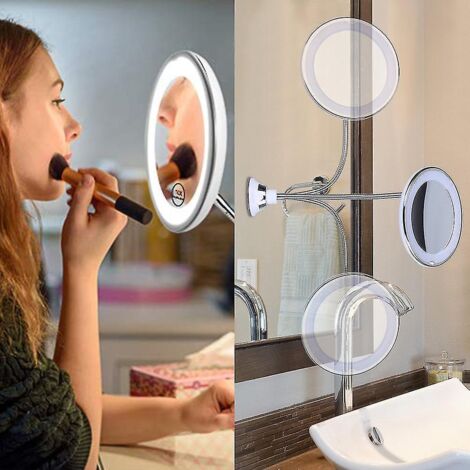 Miroir de salle de bain à col de cygne flexible grossissant x10 avec éclairage LED