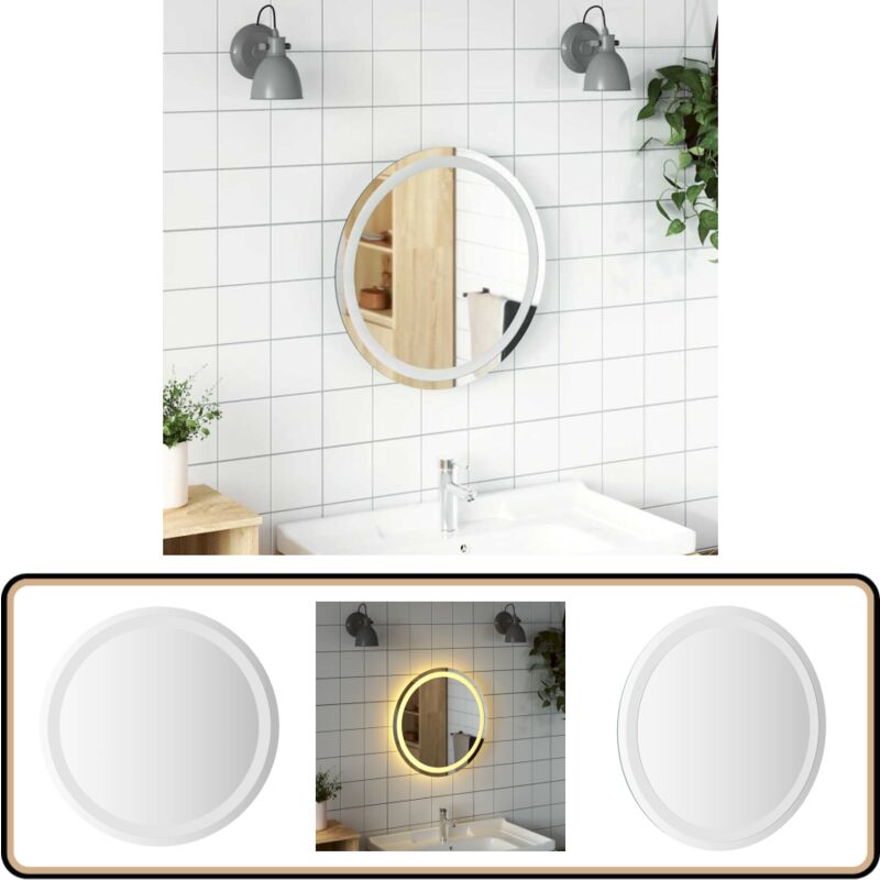 Miroir de salle de bain à led 50 cm rond - Miroir Led - Miroir Salle De Bain - Miroir Design - Éclairage Salle De Bain - Miroir Rond