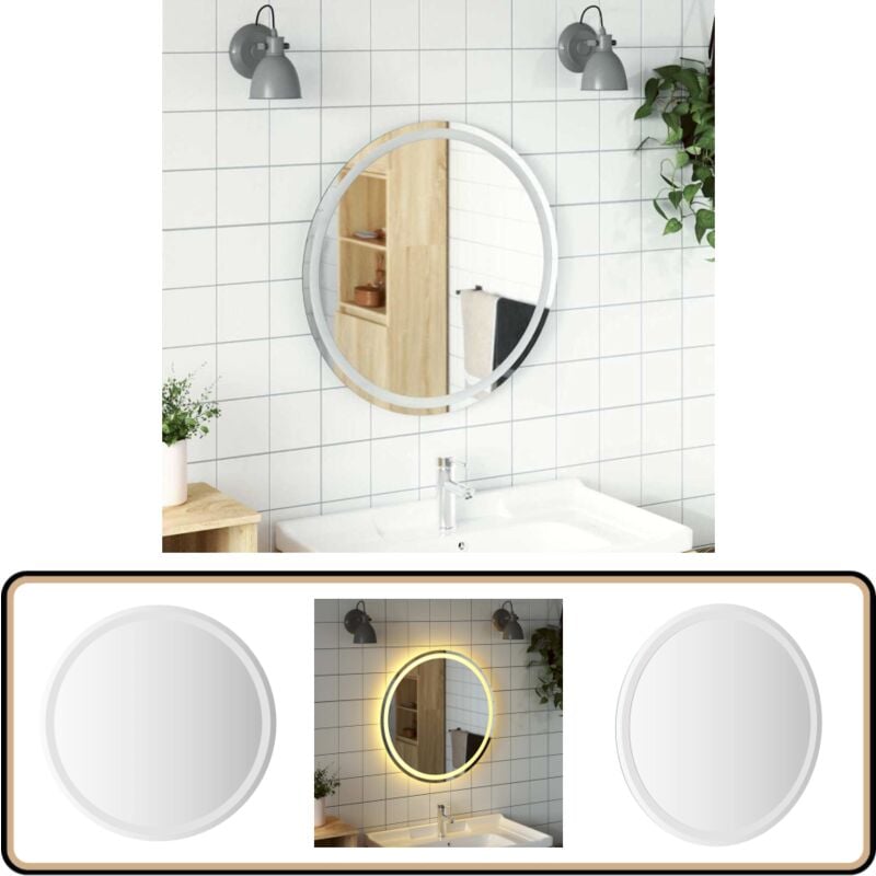 Miroir de salle de bain à led 70 cm rond - Miroir Led - Miroir Salle De Bain - Miroir Design - Éclairage Salle De Bain - Décoration Murale