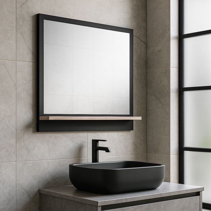 Badplaats - Miroir de salle de bain Adam 60 cm - Noir et chêne - Miroir de s
