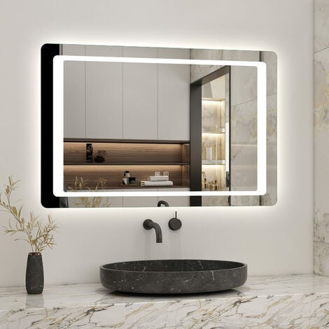 Miroir de salle de bain anti-buée 80x60cm - Blanc