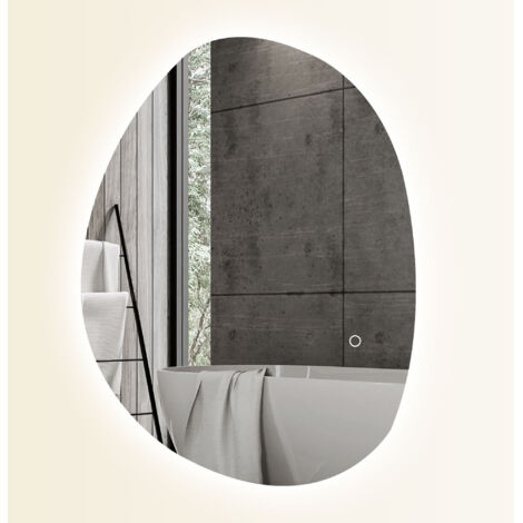 Miroir de Salle de Bain Asymétrique LED 70 x 50 cm - 3 couleurs, anti-buée, montage mural avec interrupteur tactile