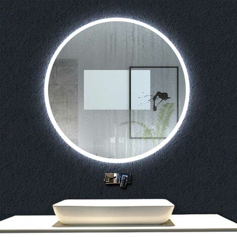 Miroir de Salle de Bain，miroir lumineux pour salle de bain à LED avec éclairage tactile anti-buée blanc froid, Ø 60cm / 70cm / 80cm, interrupteur tactile
