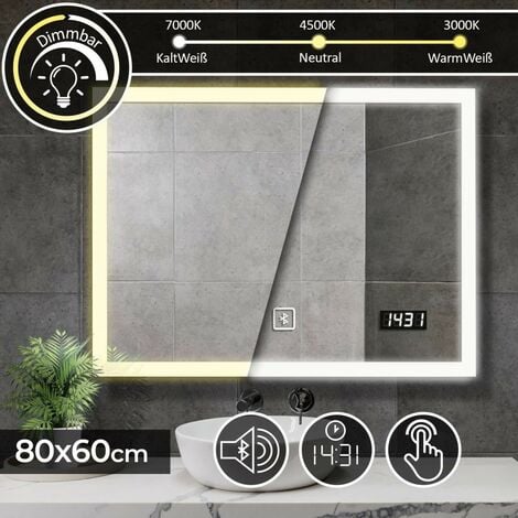 Miroir de salle de bain avec connexion Bluetooth LED et haut-parleur avec horloge