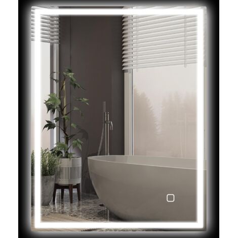 Miroir de salle de bain avec éclairage intégré, miroir mural LED 90x70 cm, fonction mémoire, 3 couleurs de lumière, argent.
