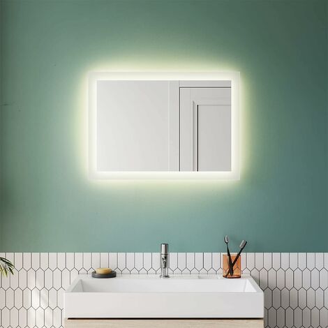 Miroir de salle de bain avec éclairage LED 50 x 70 cm Blanc chaud Avec éclairage Interrupteur mural 4000 K IP44 Économie d'énergie