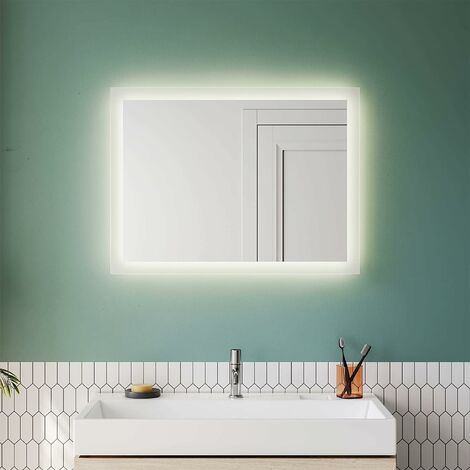 Miroir de salle de bain avec éclairage LED 80 x 60 cm Blanc chaud avec éclairage interrupteur mural 4000 K IP44 Économie d'énergie