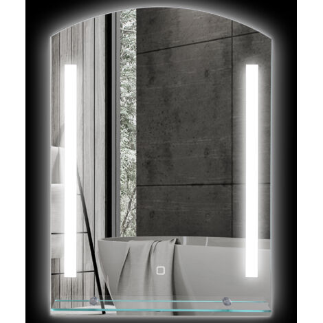 Miroir de salle de bain avec éclairage LED, élégant et de haute qualité, verre, aluminium, plastique, 50 cm (L) x 12 cm (l) x 70 cm (H)