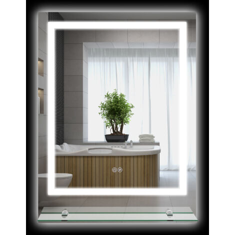 Miroir de salle de bain avec éclairage LED intégré, format rectangulaire 70x50 cm