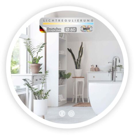 Miroir de salle de bain avec éclairage LED Liora Commande tactile avec anti-buée et 3 couleurs de lumière au choix Ø 60 cm