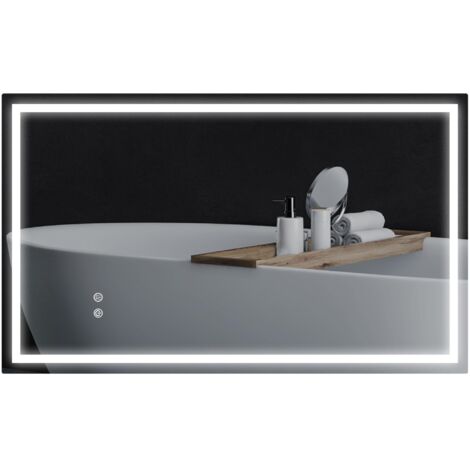 Miroir de salle de bain avec éclairage LED réglable à 3 couleurs et revêtement antichoc, verre et métal, 100 x 3 x 60 cm