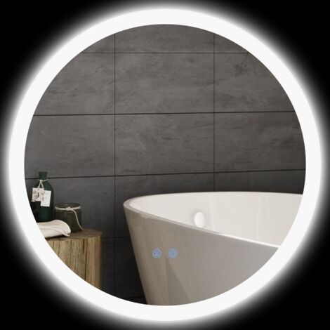 Miroir de salle de bain avec éclairage LED réglable, commande tactile et traitement antibuée, Ø60 cm