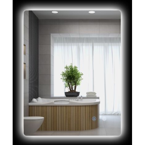 Miroir de salle de bain avec éclairage LED réglable, interrupteurs tactiles et fonction antibuée, 70 x 50 cm