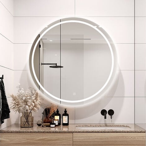 Miroir salle de bain led rond dia.50 cm avec 3 couleurs et luminosité  réglables, miroir lumineux mural imperméable avec interrupteur tactile et  fonction de mémoire - Conforama