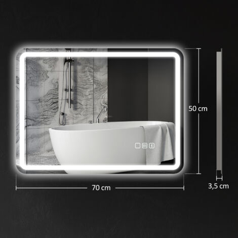 Miroir de salle de bain avec éclairage LED, traitement antibuée, 3 couleurs réglables, argent