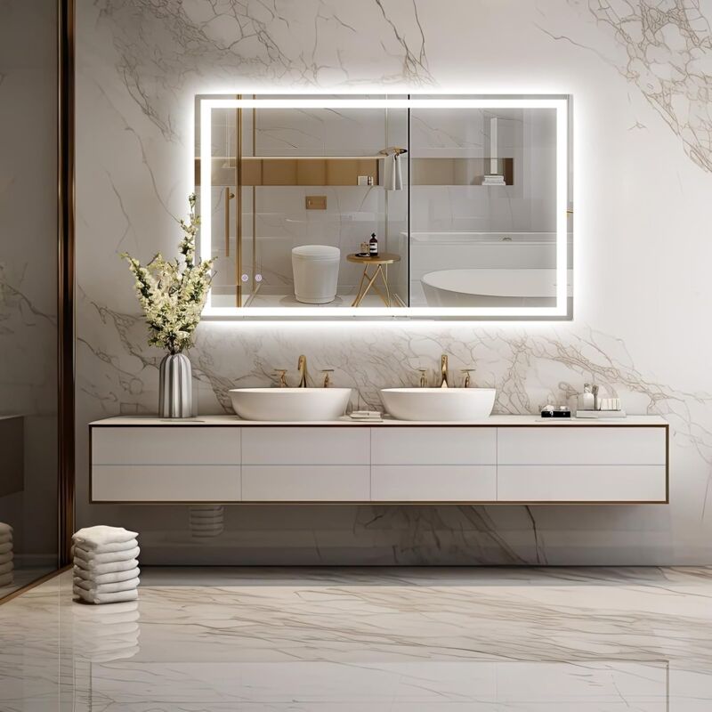 Tlgreen - Miroir de Salle de Bain avec éclairage LED,Anti-buée,3 Couleurs de Lumière,Intensité Variable,Contrôle Tactile,Miroir Mural(100x60cm)