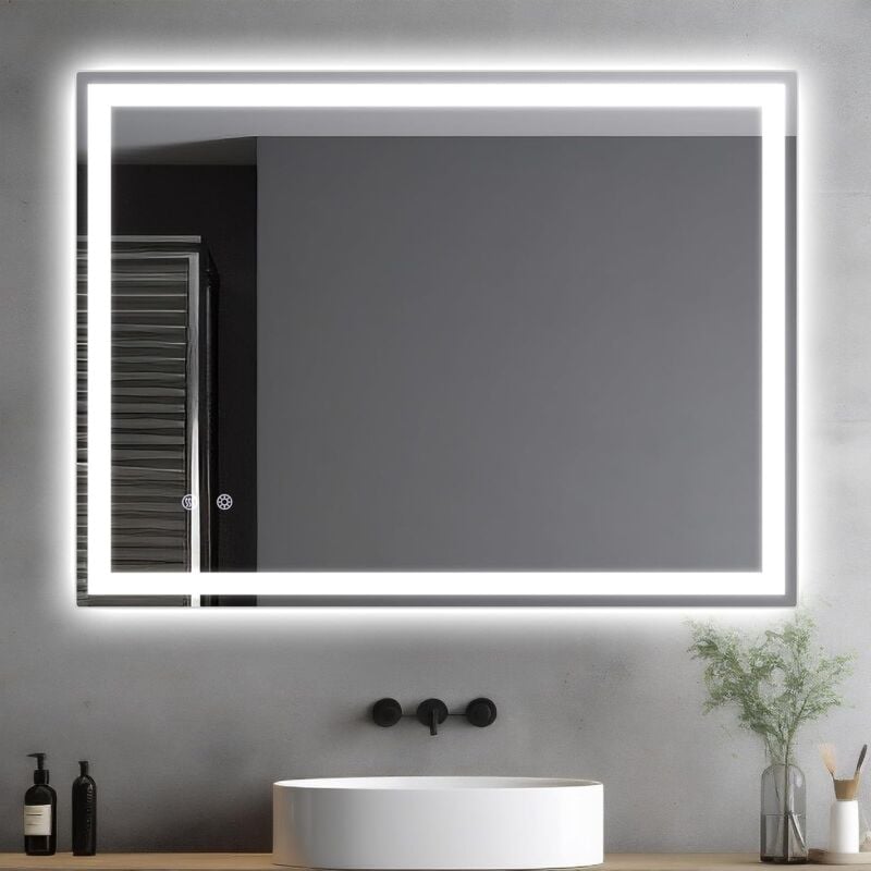 Tlgreen - Miroir de Salle de Bain avec éclairage LED,Anti-buée,3 Couleurs de Lumière,Intensité Variable,Contrôle Tactile,Miroir Mural(80x60cm)