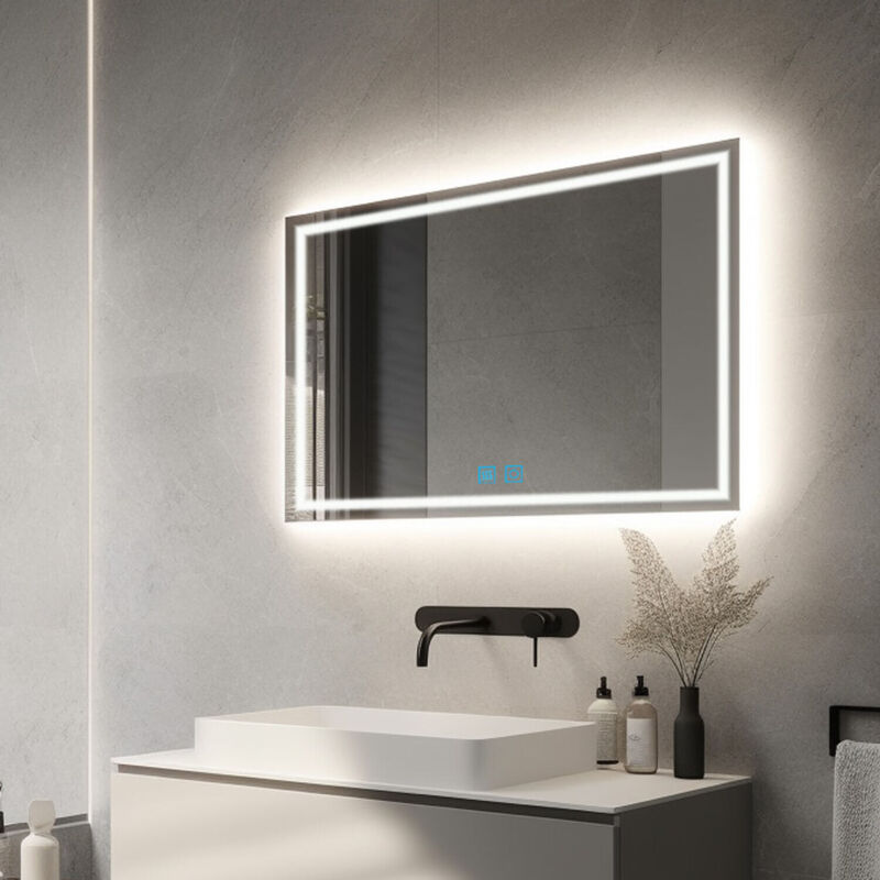 Finmrys - 90x60 cm Miroir de salle de bain avec éclairage Miroir de salle de bain avec Interrupteur tactile, Anti-buée, Fonction mémoire Lumière
