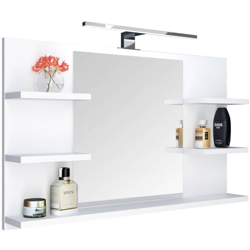 Domtech - Miroir de salle de bain avec etageres blanc avec eclairage led miroir de salle de bain miroir mural