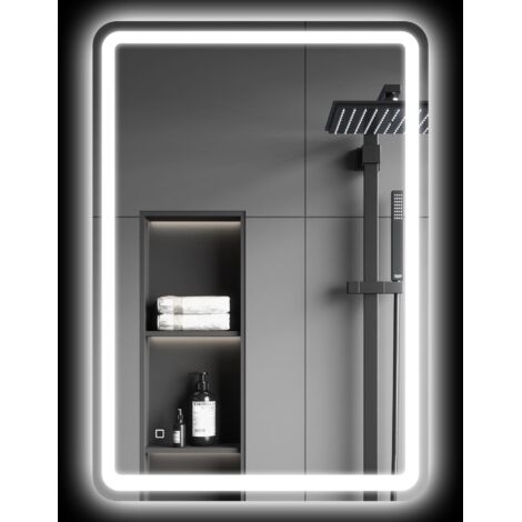 Miroir de salle de bain avec interrupteur tactile, éclairage LED à 3 températures et traitement antibuée, 70 x 100 cm