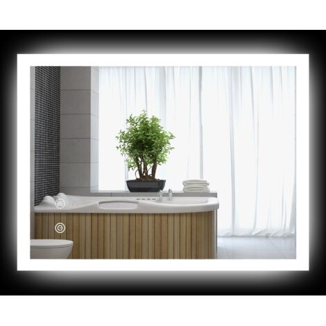 Miroir de salle de bain avec lumière LED, trois couleurs à intensité variable, 80x60cm, fonction anti-buée, fonction mémoire, interrupteur tactile.