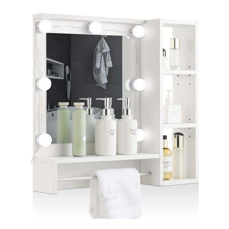 Miroir de salle de bain avec lumières led, armoire de salle de bain murale avec étagères réglables en hauteur et porte-serviettes, armoire miroir de