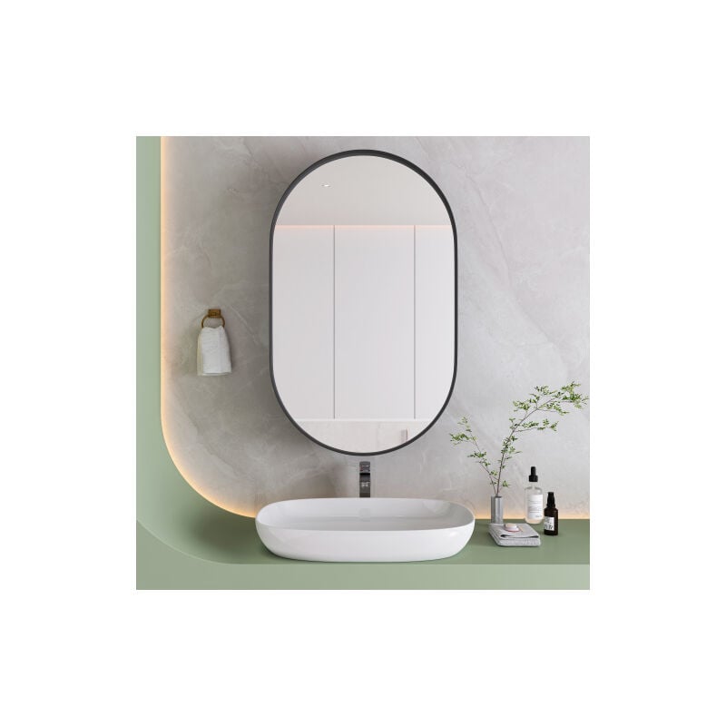 Miroir de salle de bain avec meuble de rangement, armoire à miroir ovale, pour salle de bain, salon, chambre, noir